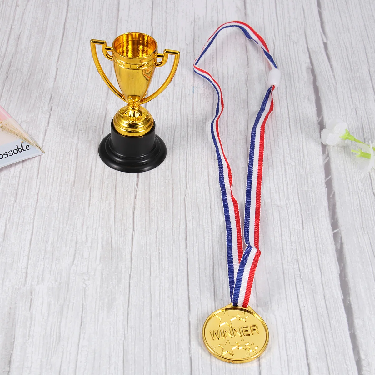 

8Pcs Trophy Cups and 8Pcs Medals, Trophies Golden Metallic Bulk Trophies and Medals for Graduation Parties, Sports Tournaments,