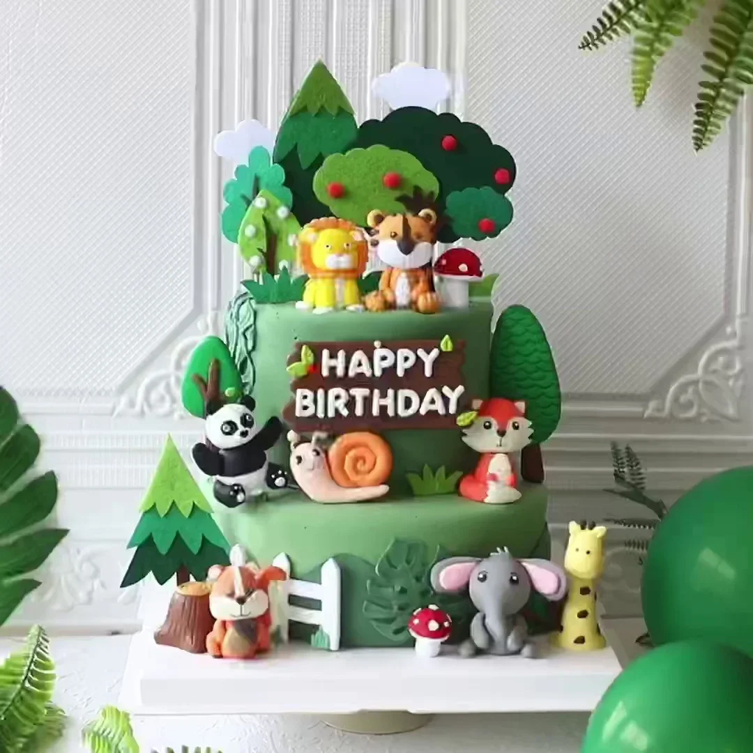 

Giraffe Lion Monkey Elephant Cake topper Sign Forest Jungle Animals Theme Cake Toppers Safari Happy Birthday Party Decor Kid