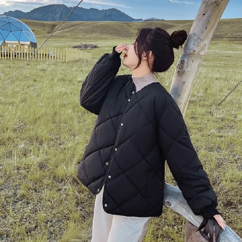 Korean Women's Jackets Loose Collarless Cotton Padded Coat Woman Clothing Overcoat Female Tops Autumn Winter 2022 New