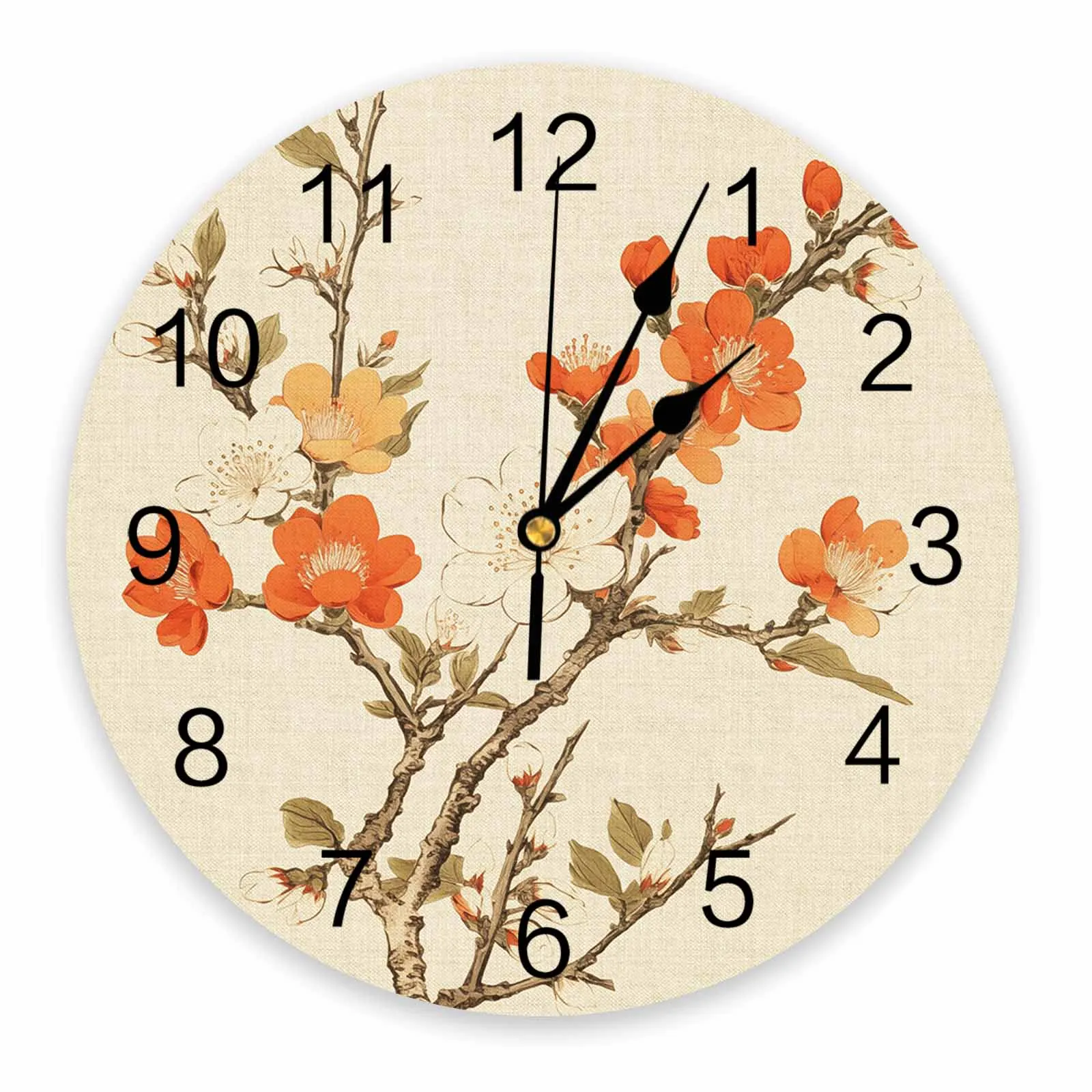 Настенные часы в китайском стиле с изображением цветущей сливы листьев ветвей