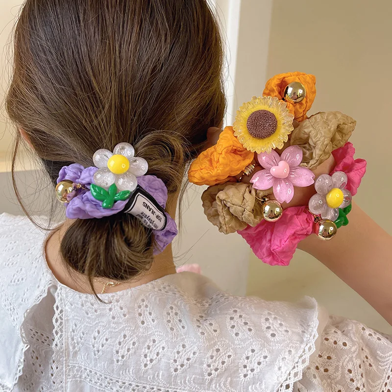 

Новые милые летние резинки для волос с цветами, Женские Романтические Розовые и синие резинки для волос, аксессуары для волос