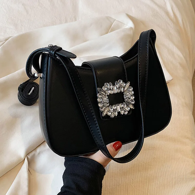 

Ladies' Diamond Inlaid PU Crossbody Bag 2023 Women's Exquisite Shiny Magnetic Buckle Underarm Bags Light Luxury Elegant Handbag