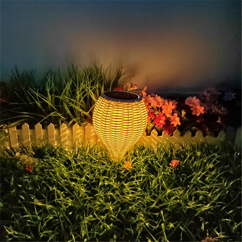 Светодиодный светильник на солнечной батарее плетеный вручную фонарь из ротанга