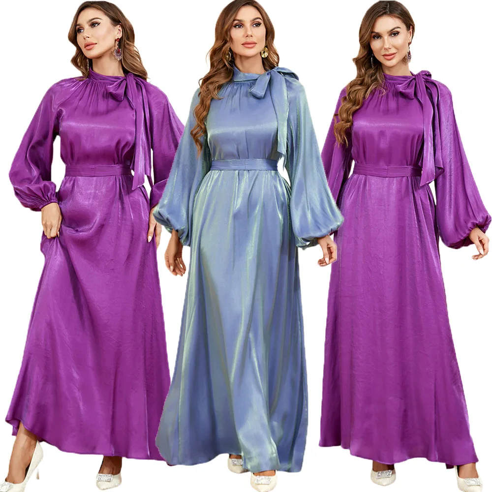 

2023 Abayas for Women Muslim Fashion Shiny Satin Long Maxi Dress Turkey Arab Kaftan Islam Robe Abayas Femme Jilbab Evening Gown