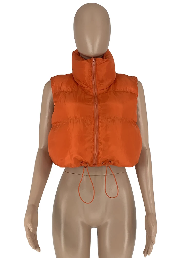 Casual Stand Collar Sleeveless Waistcoat Streetwear Zipper Front Warm Thicken Outwear Autumn Winter Women Brown Padded Vest Coat