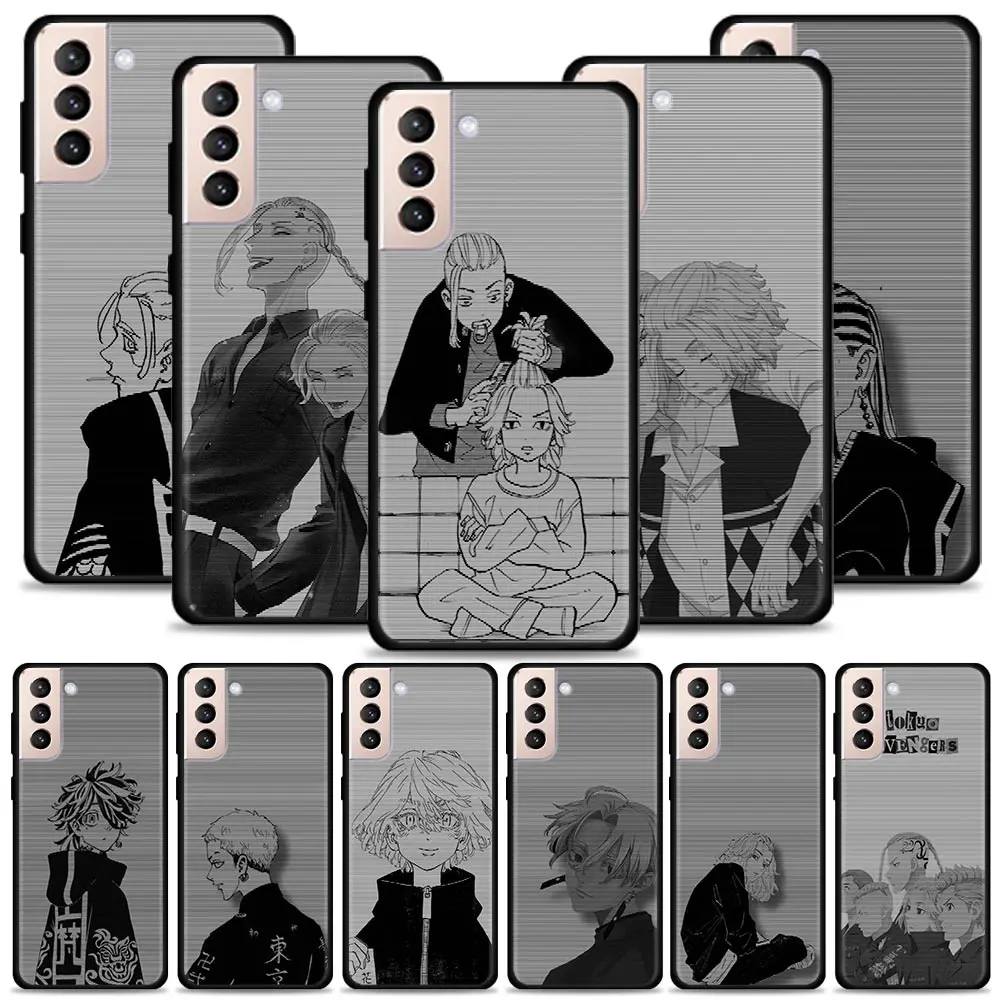 

Case For Samsung Galaxy S22 S21 S20 Ultra FE S22 S21 S20 S10 S9 S8 Plus S10e S7 Edge Cover Grey Black Line Art Tokyo Revengers