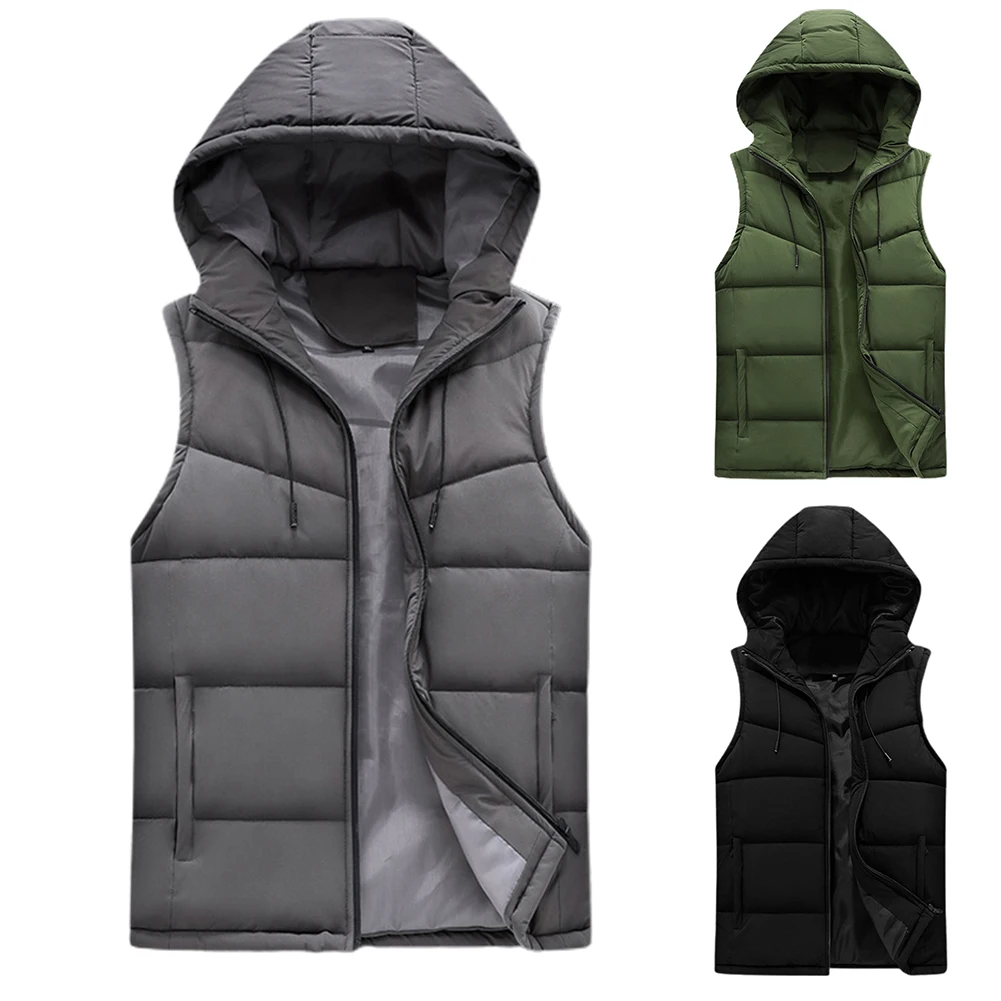

Men's Winter Autumn Warm Down Quilted Vest Body Casual Sleeveless Padded Thicken Jacket Coat Outwear Hooded Soild Color L~5XL