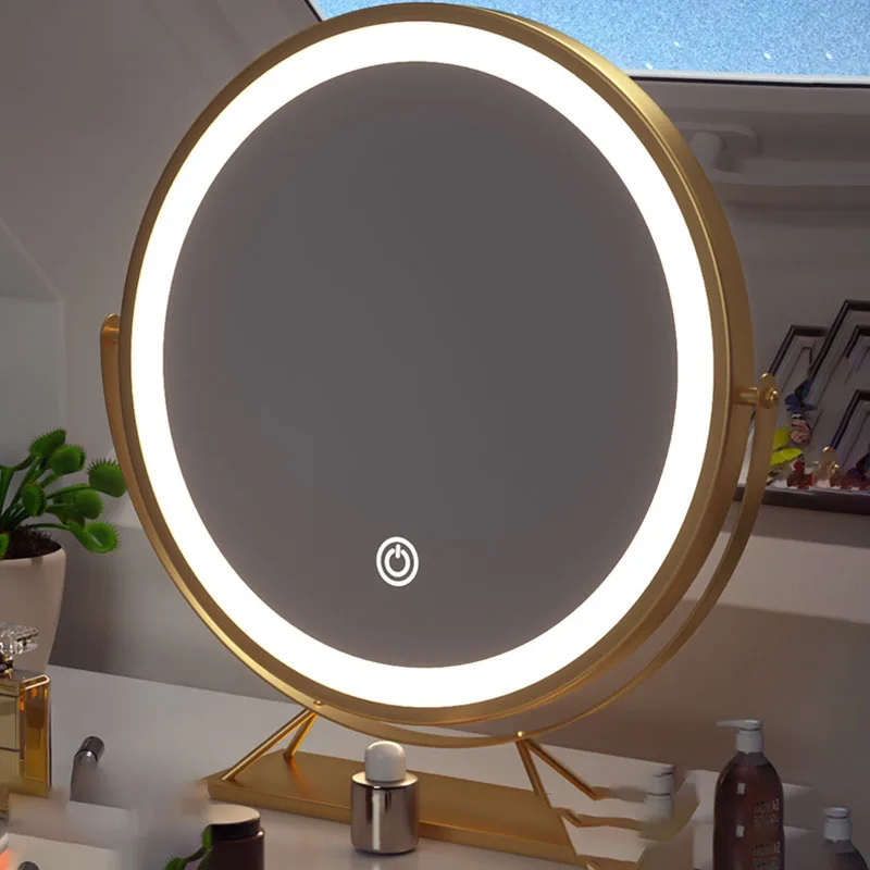 

Gold Dressing Mirror Aesthetic Round Bedroom Floor Girls Dressing Led Mirror Smart Light Bath Toilet Tocador Room Acsesories