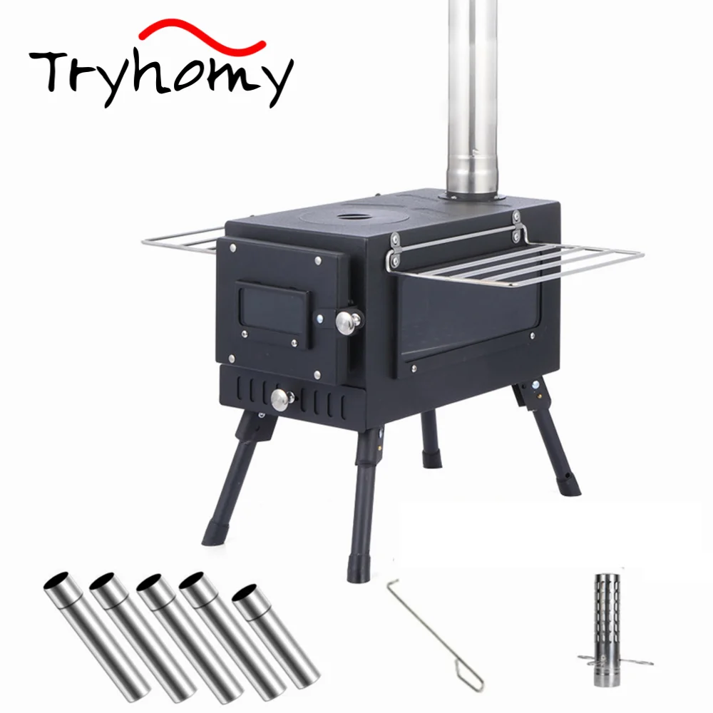 

Outdoor Portable Wood Stove With Window Multi-purpose Camping Tent Heating Stove Picnic BBQ Grill Cooking Firewood Stove