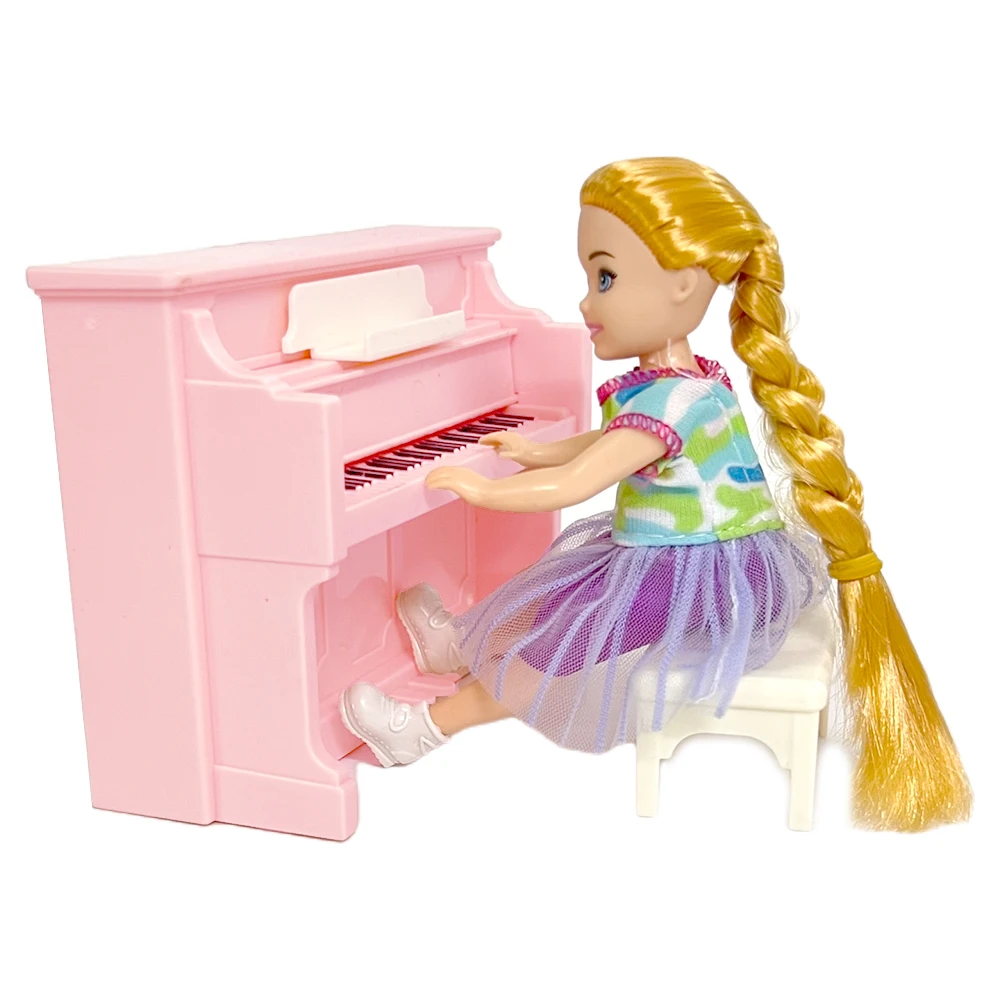 

NK 1 Set 1:12 Fashion Mini Piano With Stool Dollhouse Miniature Exquisite For Barbie Sister Kelly Doll Play Toys Accessories