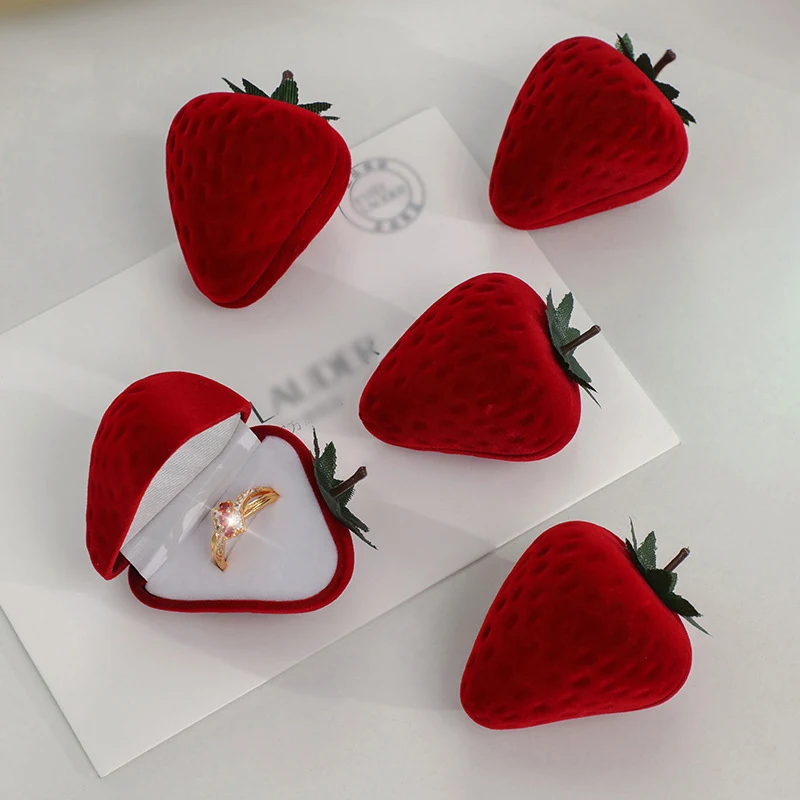 

1Pcs Red Strawberry Box Form Velvet Ring Storage Case Jewelry Box Ring Protector Flocking Gift Box Hot Selling
