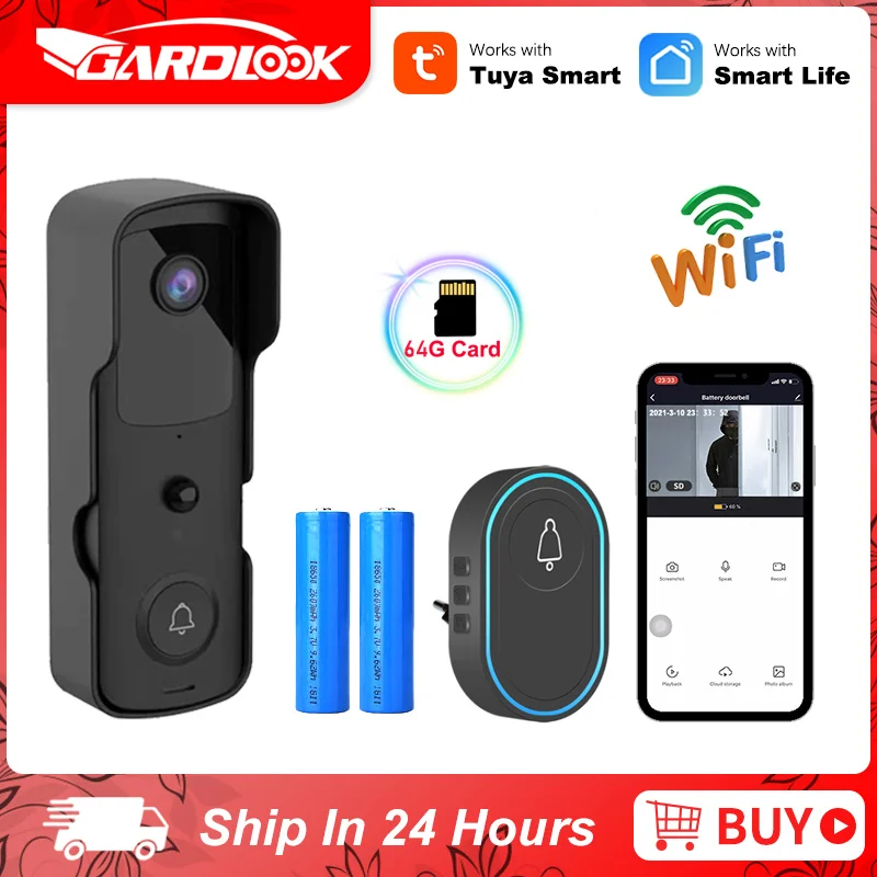 Tuyasmart WiFi Doorbell Camera Video Door bell Intercom IR Alarm Wireless Security Camera Waterproof 1080P HD  Remote Monitoring