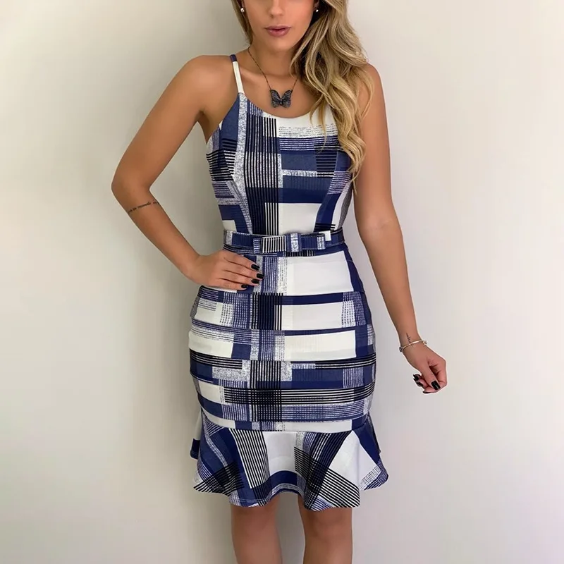 

Sling Dress Women High Waist Ruffle Short Dress Women