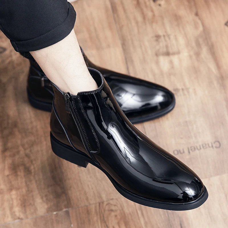 

Mirror Elegant Men Ankle Boots Fashion Formal Patent Leather Boots Men Dress Chelsea Boots Sapato Social Masculino