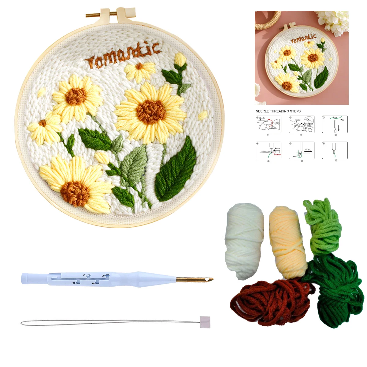 

SDOYUNO Punch Needle Embroidery Starter Kits Diy Crafts Flowers Poking Embroidery Hoop Yarn Rug Punch Needle For Adults Beginner