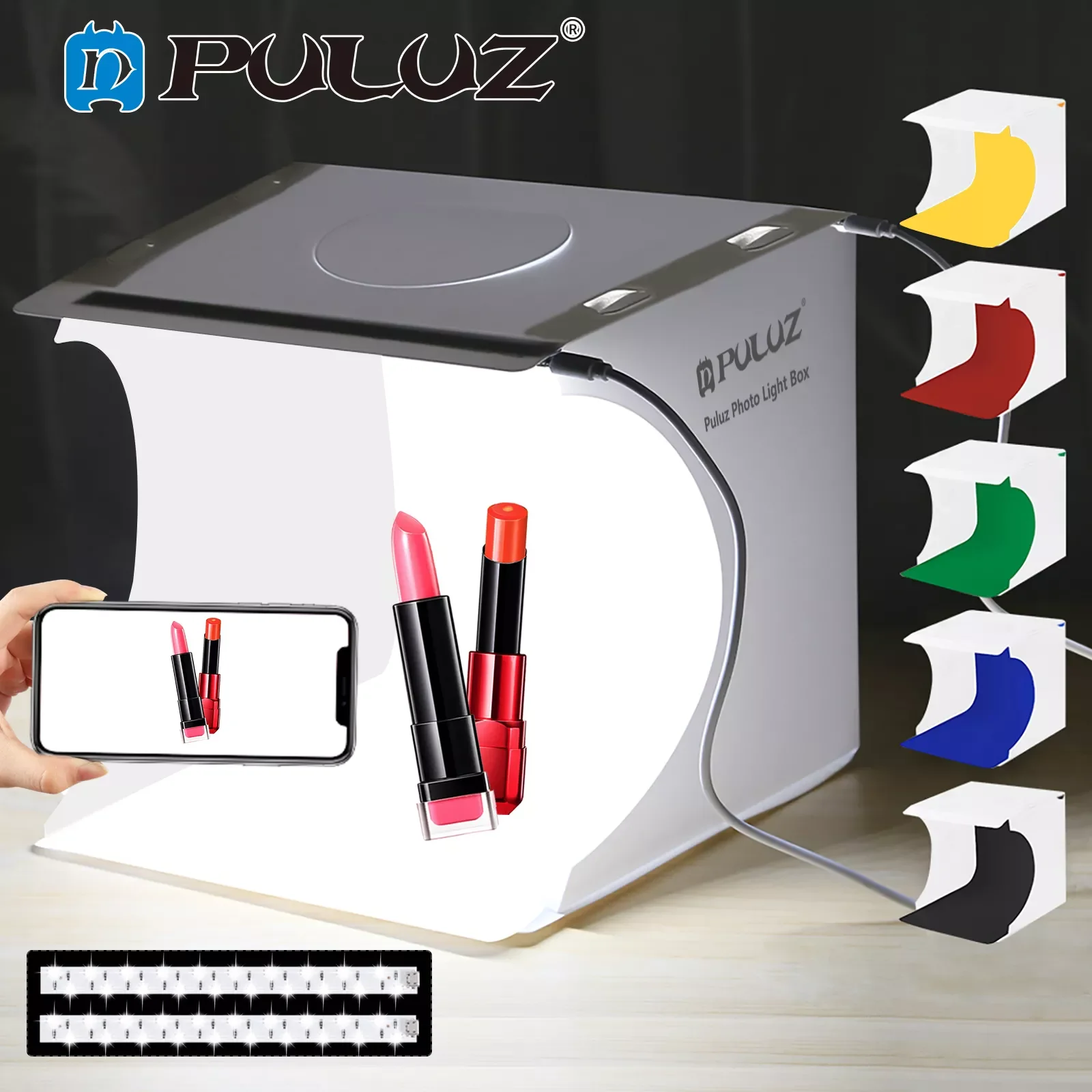 

PULUZ 2LED Lightbox Light box Mini Photo Studio Box 1100LM Photography Box Light Studio Shooting Tent Box Kit &6 Color Backd