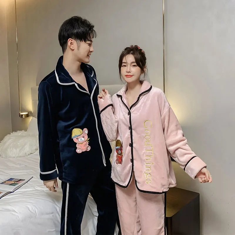 Women's Pajamas Autumn And Winter Women Thickened Warm Plus Velvet Fleece Coral Velvet Can Be Worn Outside Home Clothes Spring A