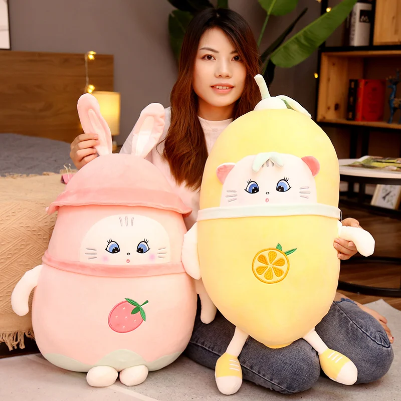 

Nice Lovely Cats Doll Fruit Strawberry & Lemon Plush Cat Toys Stuffed Soft Animal Pillow Cartoon Doll Nap Pillow Sleep Cushion
