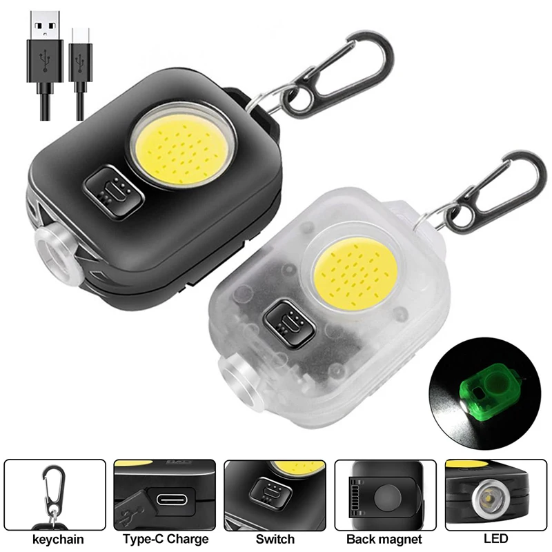 

Mini LED Keychain Flashlight Ultra Bright COB Key Ring Torch Light Rechargeable 500mAh Battery Pocket Light For Outdoor Camping