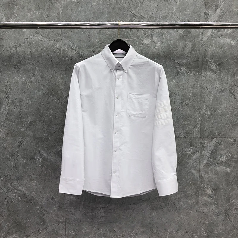 TB THOM White Causal Shirts Fashion Brans Striped Long Sleeve Male Shirts Spring Regular Fit Formal Business Social Shirts