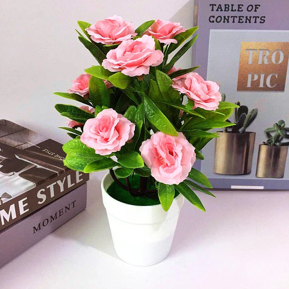 

1x Artificial Flower Plant Rose Potted Bonsai Office Garden Balcony Desktop Ornament Decor Simulation Flowers Bonsai Home Decor