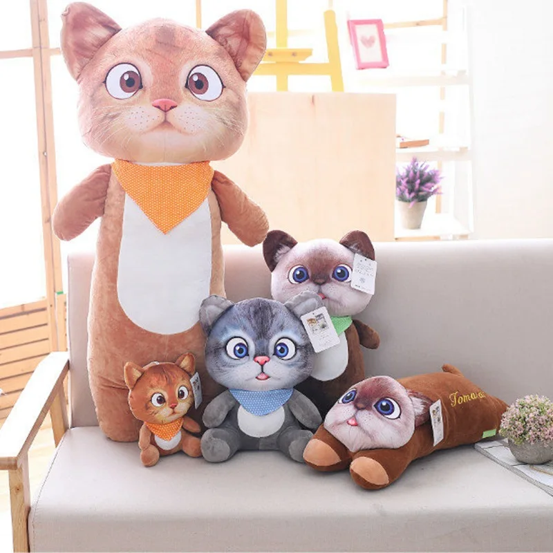 New Soft Simulation 3D Cat Pillow Stuffed Plush Toy Office Nap Pillow Home Comfort Cushion Decor Gift Printing Animal Doll Child