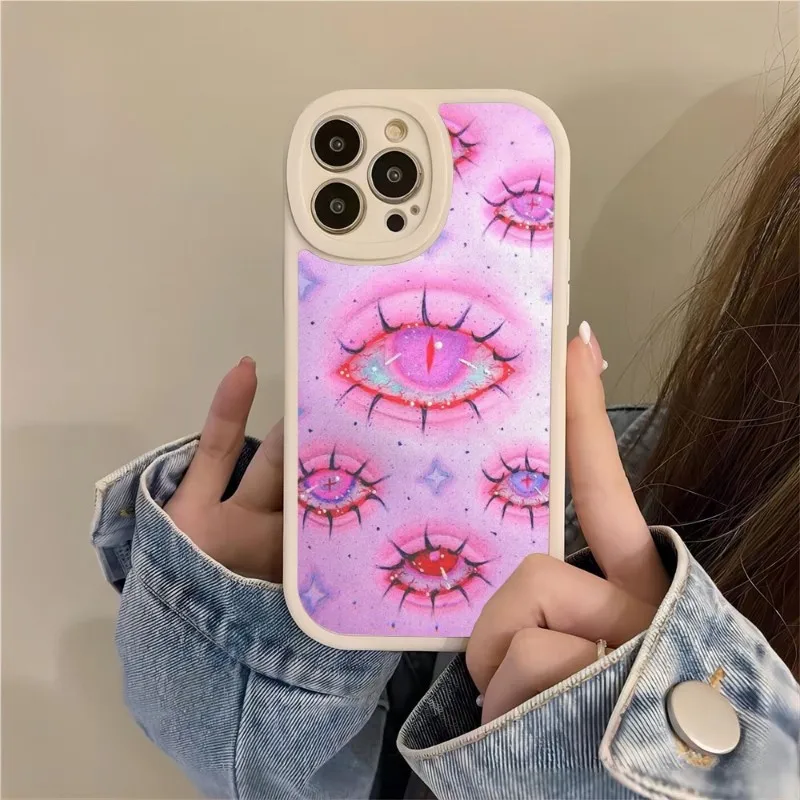 

Eye Illustration Phone Case Lambskin Silicone For IPhone 14 11 12 13 Pro Max Mini X XR XS 7 8 Plus Funda Coque