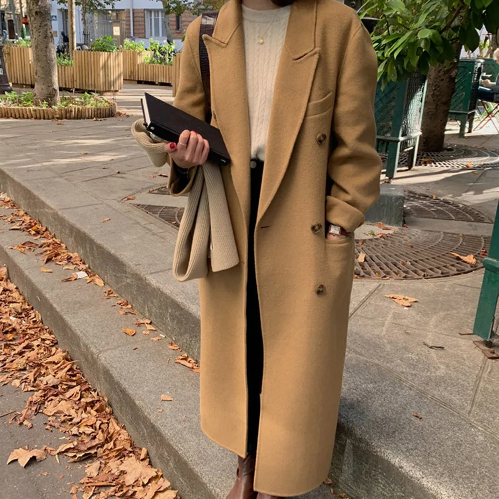 

Cashmere Coat Double-faced Ladies Mid-length Profile High-quality Gray Slim Woolen Coat Women Temperament Manteau Femme Hiver