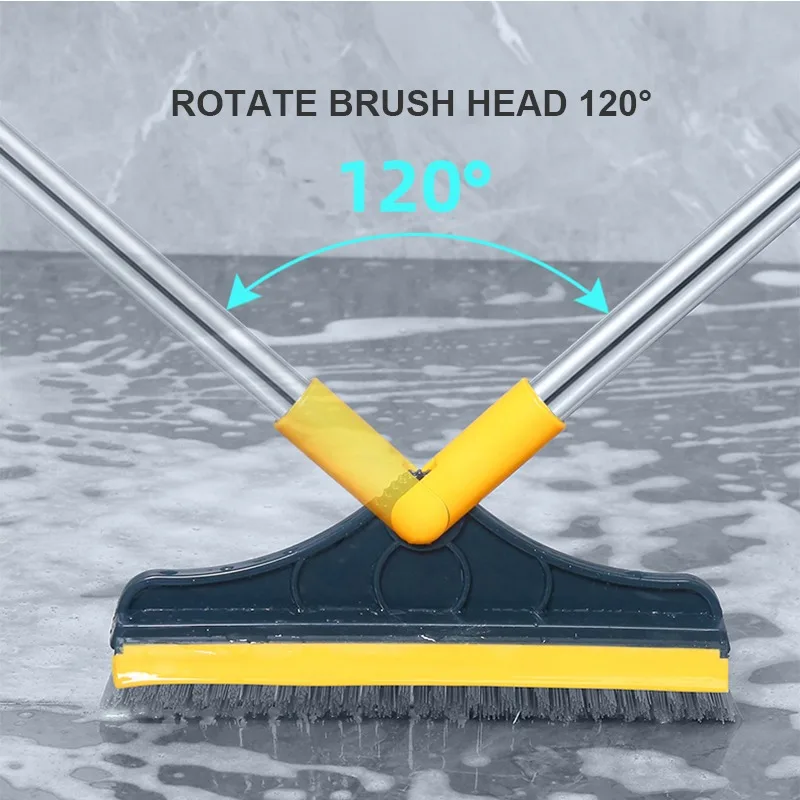 

2 in 1 Stainless Metal Long Handle Scrubber Floor Brush Scrub Brush with Adjustable Detachable Stiff Bristles for Tile Cleaning