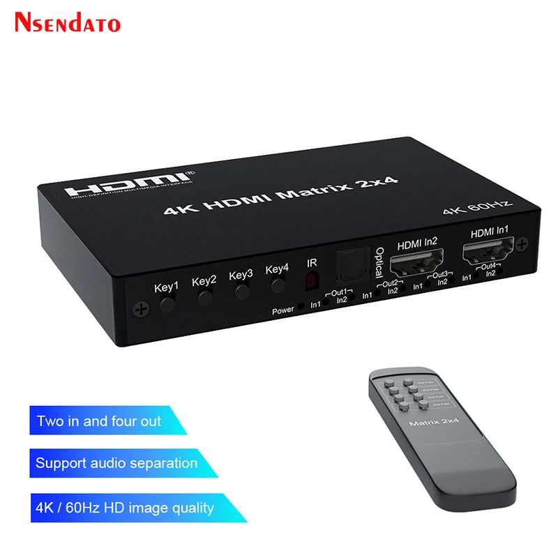 4K 60 Гц HDMI матрица 2x4 для Dolby HDMI сплиттер переключатель 2 в 4 выхода 4K 60 Гц Матрица hdmi переключатель с аудио R/L для ПК на ТВ монитор