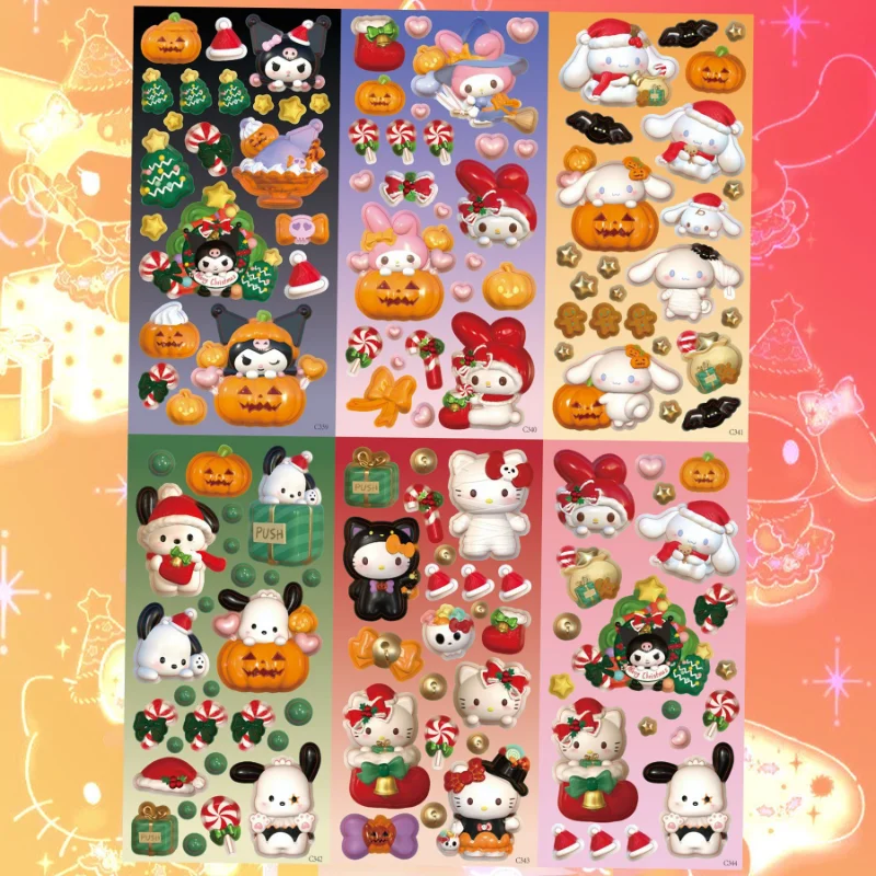 

Sanrio Christamas Melody New Kawaii 3D Laser Goo Card Sticker Cartoon Kuromi Hand Account Material Christmas Toys Gift