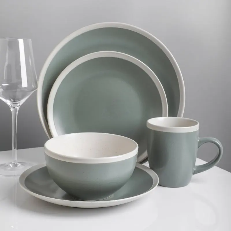 

Красивый набор посуды из 16 предметов из 2-тоновой круглой глины Lain Serenity, сервис для 4, зеленый и кремовый для изысканного стола