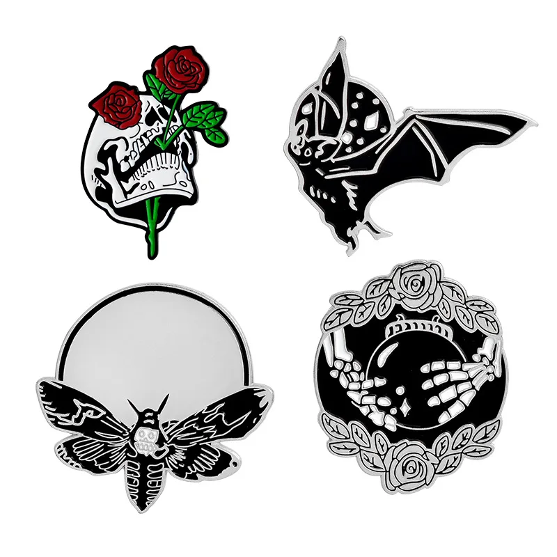 

Punk Bat Bee Rose Skull Hand And Crystal Ball Skull Pin Backpack Clothing Accessories Alloy Enamel Lapel Pins Brooches Badge