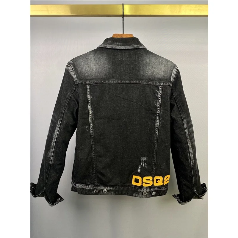 

Men's ICON Hiphop Streetwear Punk Windbreaker Motorcycle Cowboy Ripped Jacket Jeans Outwear Brand DSQ2 Denim Jacket Male Coats