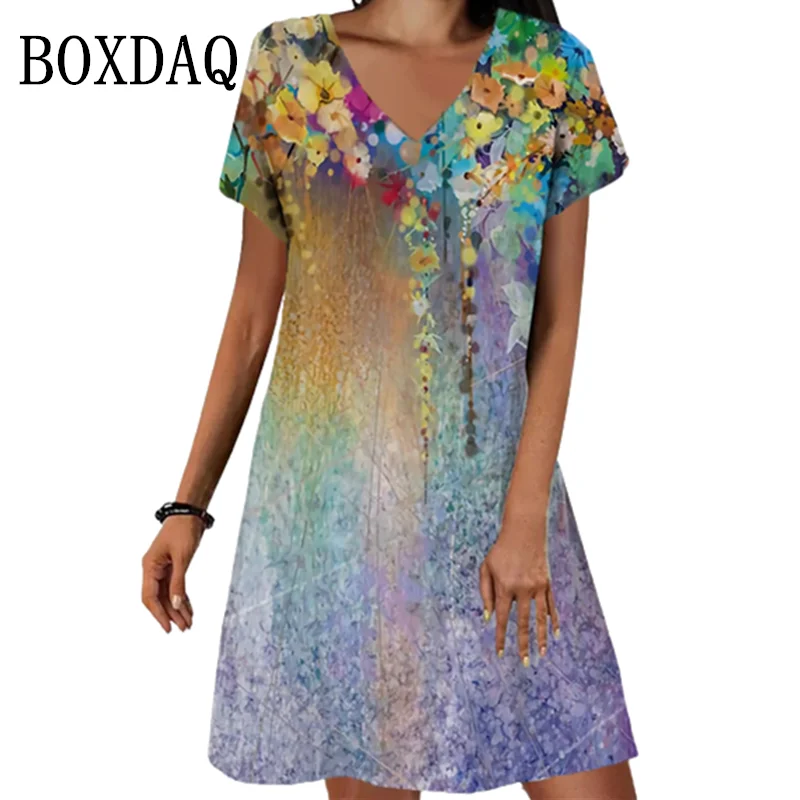 

Платье женское ТРАПЕЦИЕВИДНОЕ с 3D принтом, элегантное милое модное пляжное свободное, Повседневный Сарафан оверсайз с цветочным рисунком, лето