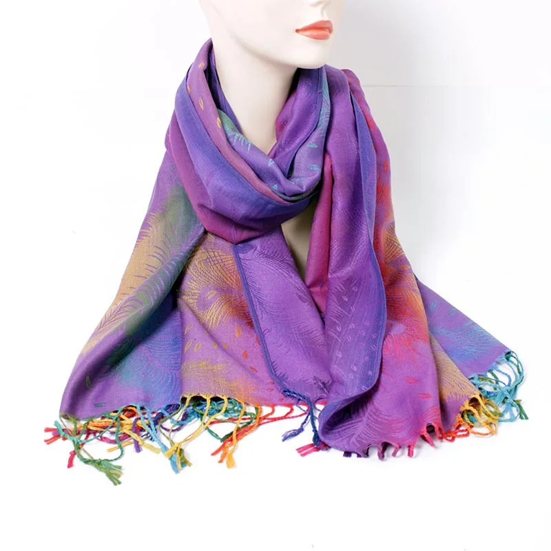 Радужный шарф жаккардовая шаль павлин Пашмина женский платок богемный