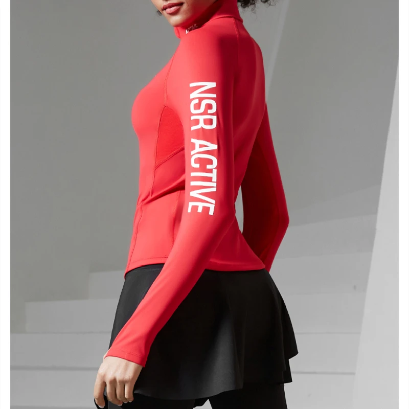 Women Golf Tennis Slim Long Sleeve Running Sports Tight Yoga Shirts Workout Gym Fitness Tops Mesh Stitching Half Zipper T Shirt