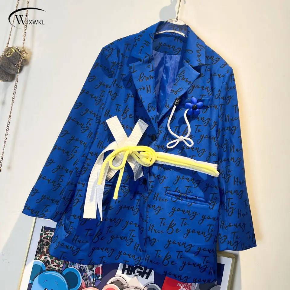 

Blue Suit Jacket for Women 2022 Spring New Loose Heavy Industry Temperament Three-dimensional Decoration Blazer Women Suit Top