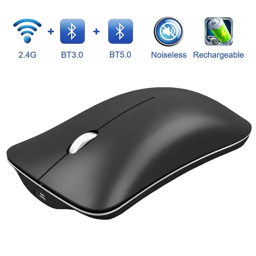

Rechargeable Mouse Silent Bluetooth5.0 Portable Multi-mode(BT5.0, BT3.0 or USB 2.4GHz) for Laptop Desktop MacBook PC
