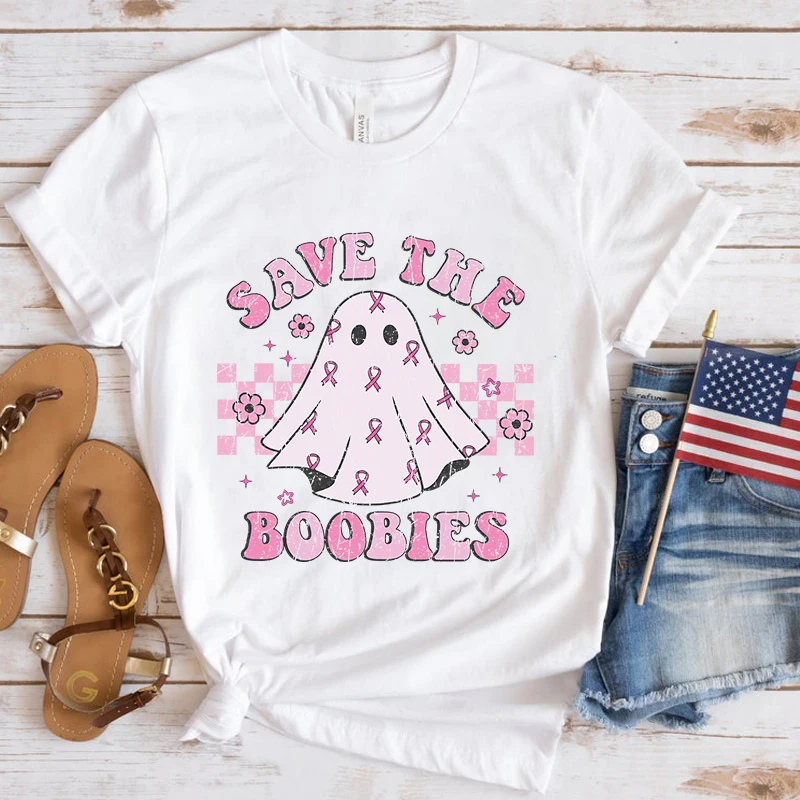 Футболка женская с принтом Спасите груди и коротким рукавом