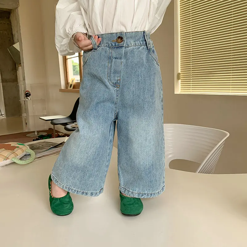 2023 Spring Autumn Girls Casual Jeans Pant Baby Kids Children Denim Trousers