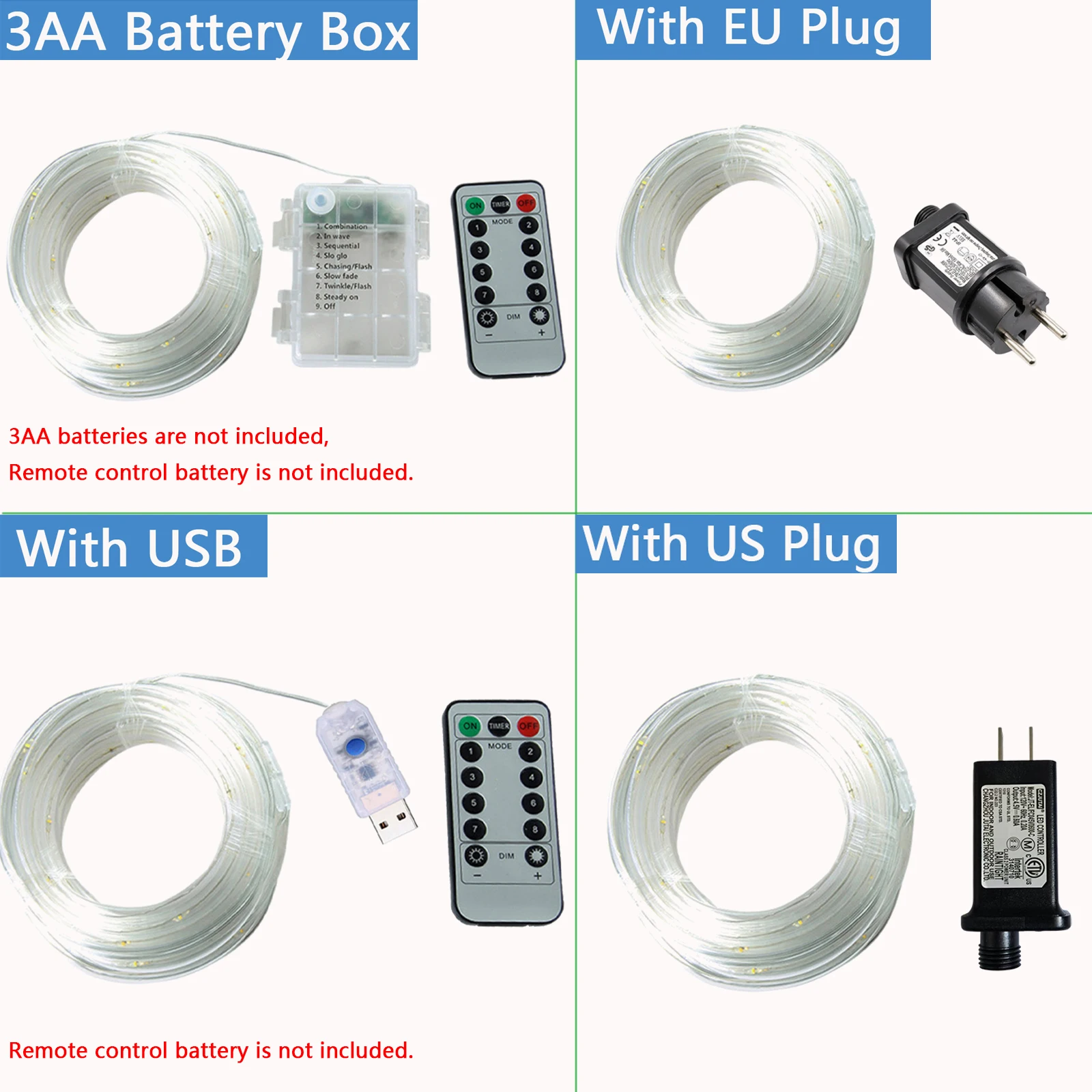 Фото USB-батарейный блок с питанием от веревки, светодиодные гирлянды, уличный водонепроницаемый комплект дистанционного управления вилкой европейского стандарта, 8 режимов освещения, Рождественский декор для сада и двора №2