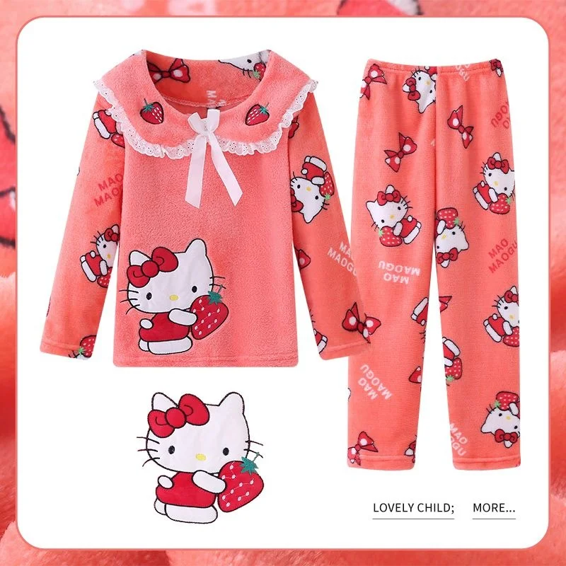 

Winter Hellokitty Pokemon Pikachu Pajamas Leisurewear Home Cosplay Costume Gift For Kids Girls Long Sleeve Cartoon Sleep Wear