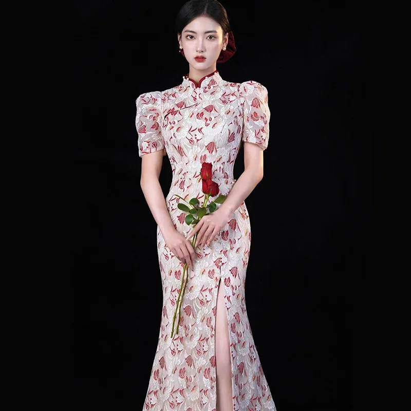 Yourqipao Retro Chinese Wedding Toast Clothing Long Cheongsams Formal Evening Dress For Women Wedding Guest Party Dresses 2023