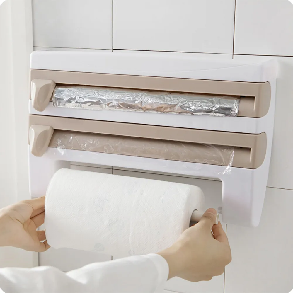 

New Kitchen Cling Film Sauce Bottle Storage Rack Paper Towel Holder Kitchen Accessor Roll Paper Hanging Aluminium Foil Hook