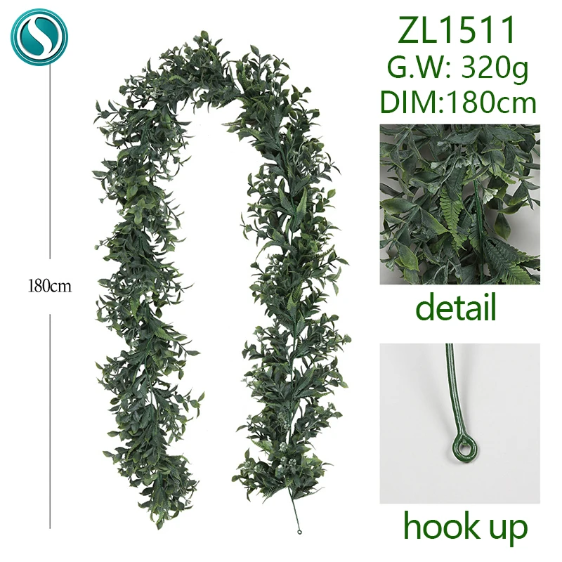 

5 Pieces Artificial Plant Rattan Nordic Green Fake Fern Ivy Ornament Fake Flower Rattan Home Party Wedding Decoration Wreath DIY