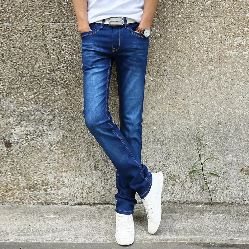 Новинка 2023, мужские облегающие эластичные джинсы, модные однотонные Классические Стильные джинсовые брюки, мужские Брендовые брюки
