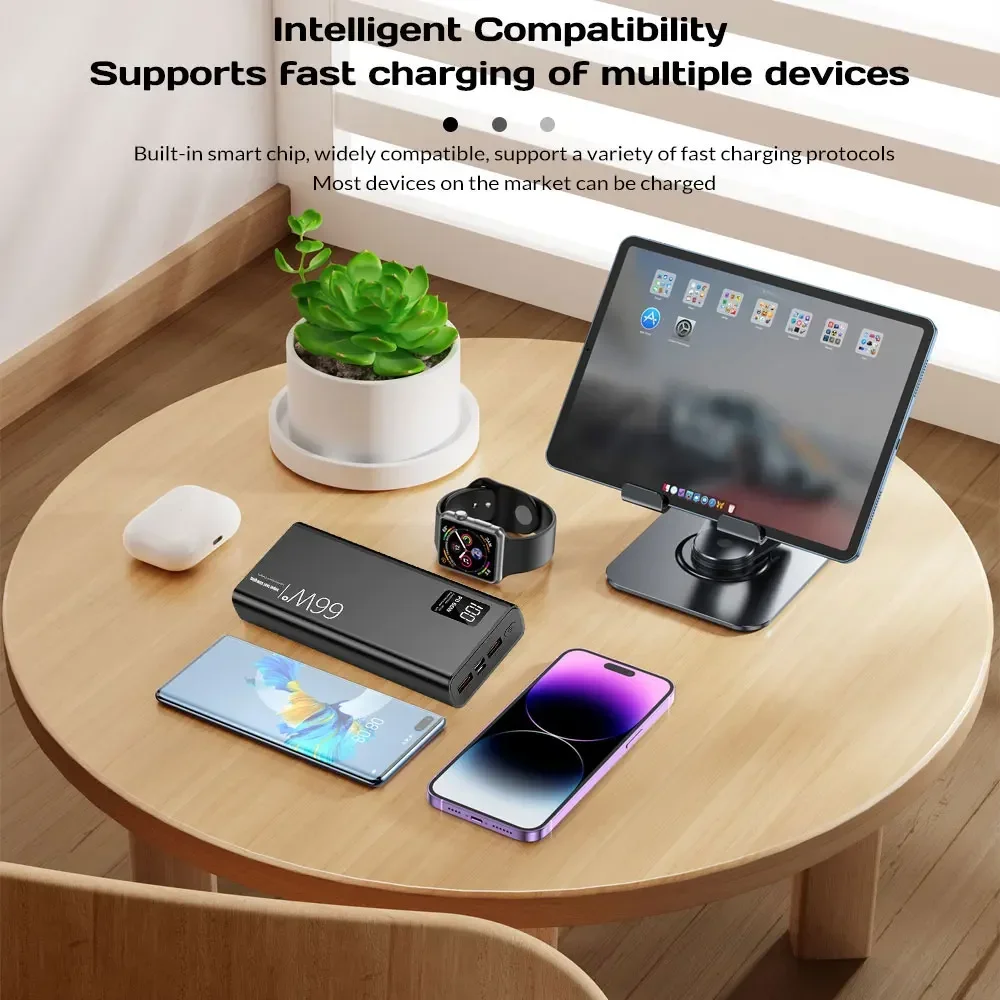 Фото Power Bank 100000 мАч для Xiaomi iPhone Samsung 66 Вт, сверхбыстрая зарядка для 22,5 Вт, встроенный 4 кабеля, портативный цифровой внешний аккумулятор №4