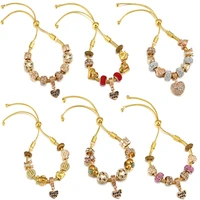 golden adjustable pulseras for women flower airplane charms bracelet men glass beads i love you heart pendant girls jewelry gift