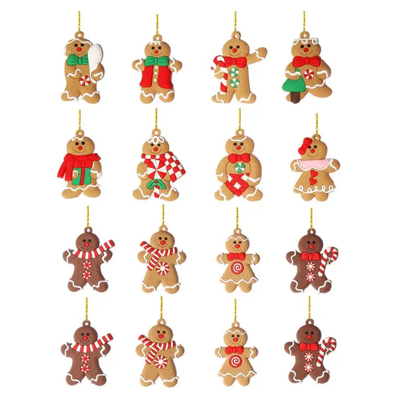 

Рождественские украшения из имбиря, маленькие рождественские украшения, 16 шт., фигурка имбиря, подвесные украшения для рождественской елки